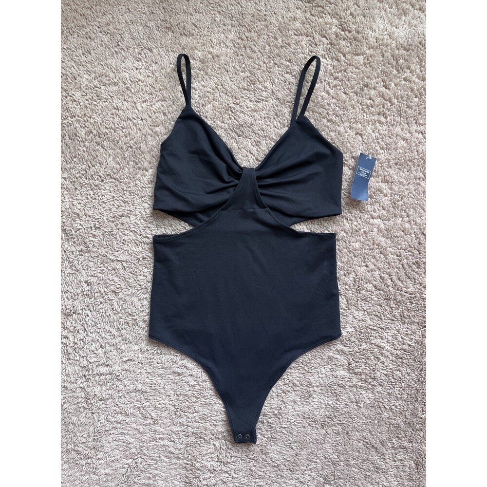 Abercrombie & Fitch Seamless Cutout Cami Bodysuit in Black Size MEDIUM NEW!